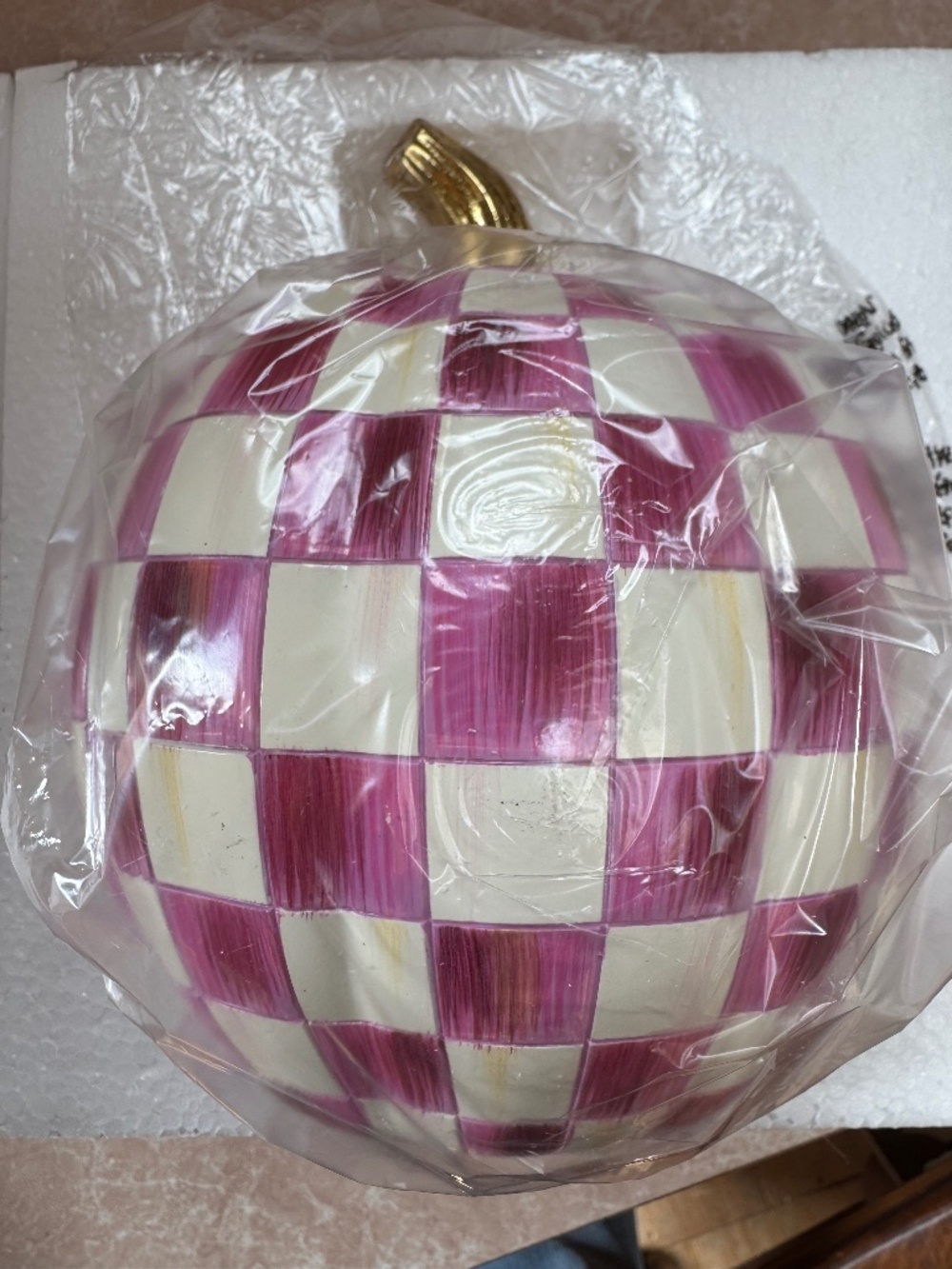 MacKenzie Childs Adorable Pumpkin Small Plum Check New in Box 8"